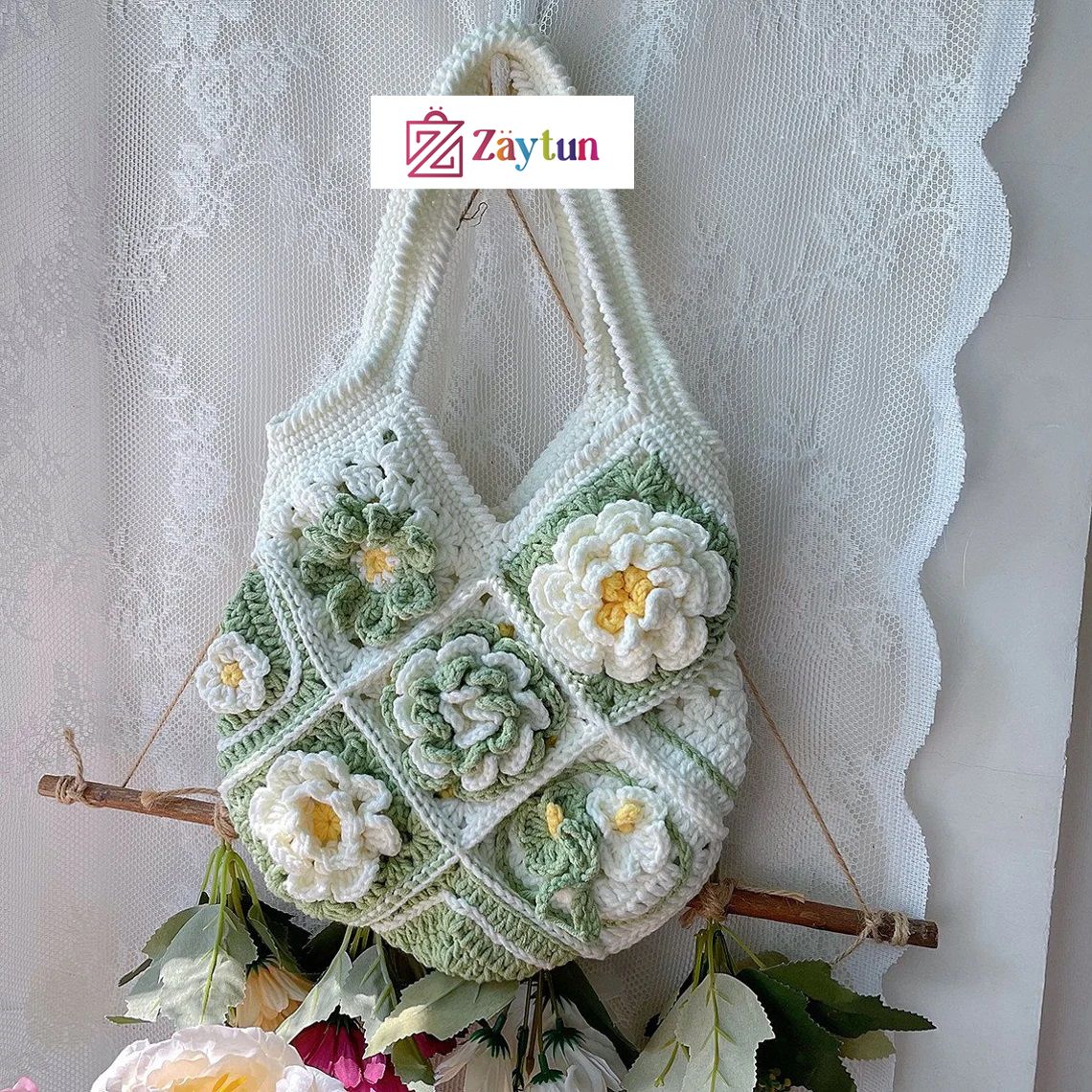 Handmade Crochet Bags with Artful Flower Patterns for Women : Crochet Bags Featuring Elegant Flower Motifs - Oshi.pk - Buy & Sell Online