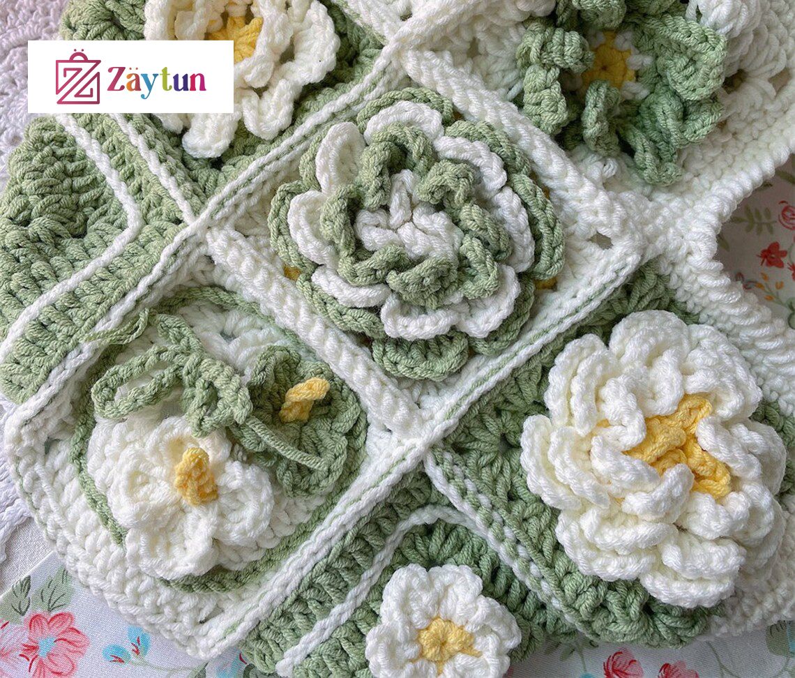 Handmade Crochet Bags with Artful Flower Patterns for Women : Crochet Bags Featuring Elegant Flower Motifs - Oshi.pk - Buy & Sell Online