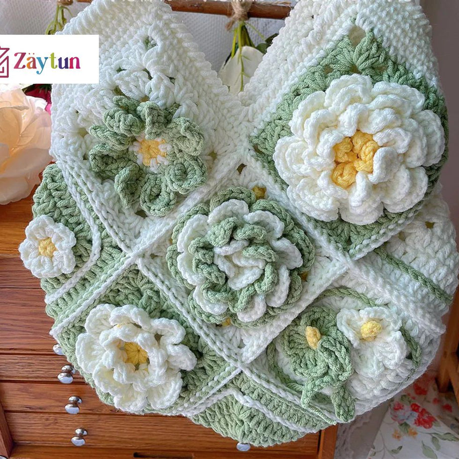 Handmade Crochet Bags with Artful Flower Patterns for Women : Crochet Bags Featuring Elegant Flower Motifs - Oshi.pk - Buy & Sell Online