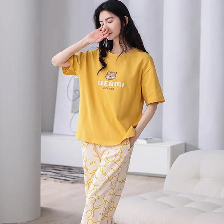 Yellow Cute Bear Printed Tshirt and Trouser For Her - Oshi.pk - Buy & Sell Online