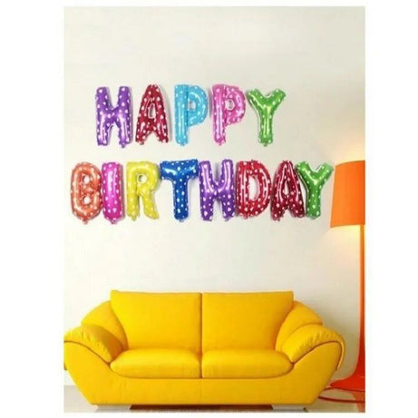Happy Birthday 16 inch Alphabet Letters Solid Foil Shinning Party Decoration Balloons (13pcs)- Multicolour - Oshi.pk - Buy & Sell Online