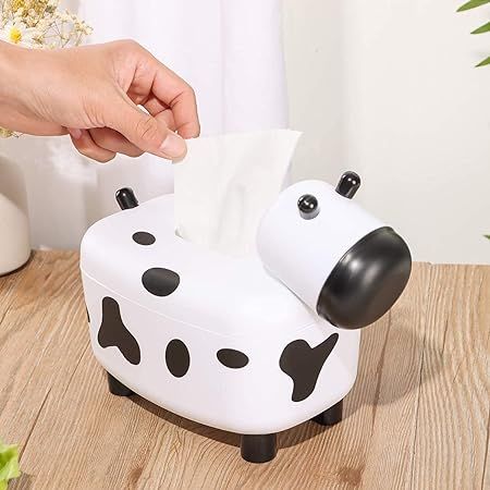 Happy Cow Tissue Box With Holder, Plastic Toothpicks Tissue Dispenser, Cartoon Cow Decorative Plastic Tissue Box, 2 in 1 Multifunctional Toothpick Hol - Oshi.pk - Buy & Sell Online