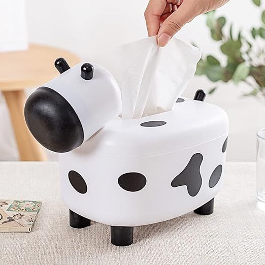 Happy Cow Tissue Box With Holder, Plastic Toothpicks Tissue Dispenser, Cartoon Cow Decorative Plastic Tissue Box, 2 in 1 Multifunctional Toothpick Hol - Oshi.pk - Buy & Sell Online