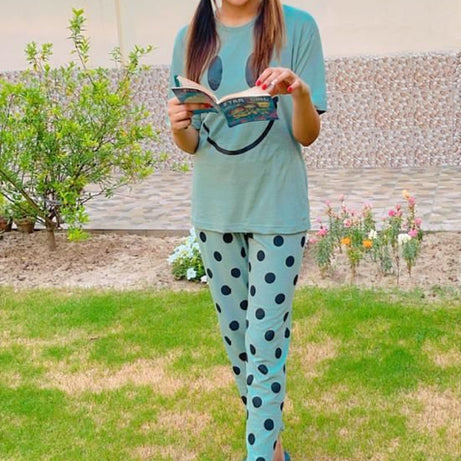 Grey Smile Printed Half Sleeves Night Dress by Hk Outfits - Oshi.pk - Buy & Sell Online