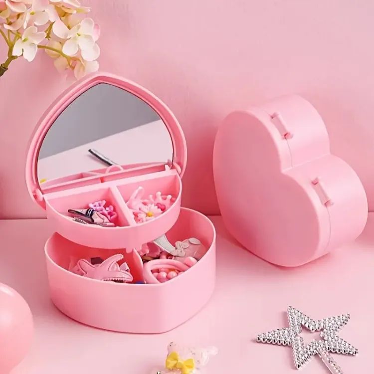 Heart Shape Cute Princess Jewellery Box for Baby Girls Makeup Box with Mirror for Girls - Oshi.pk - Buy & Sell Online