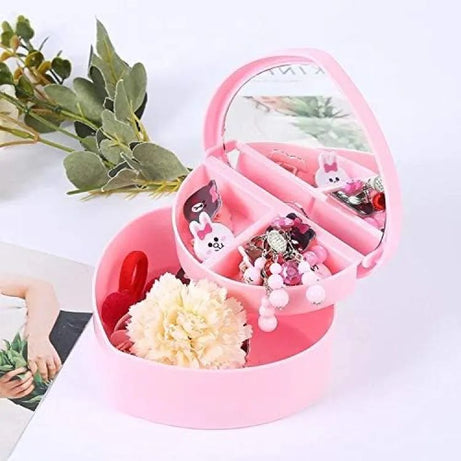 Heart Shape Cute Princess Jewellery Box for Baby Girls Makeup Box with Mirror for Girls - Oshi.pk - Buy & Sell Online