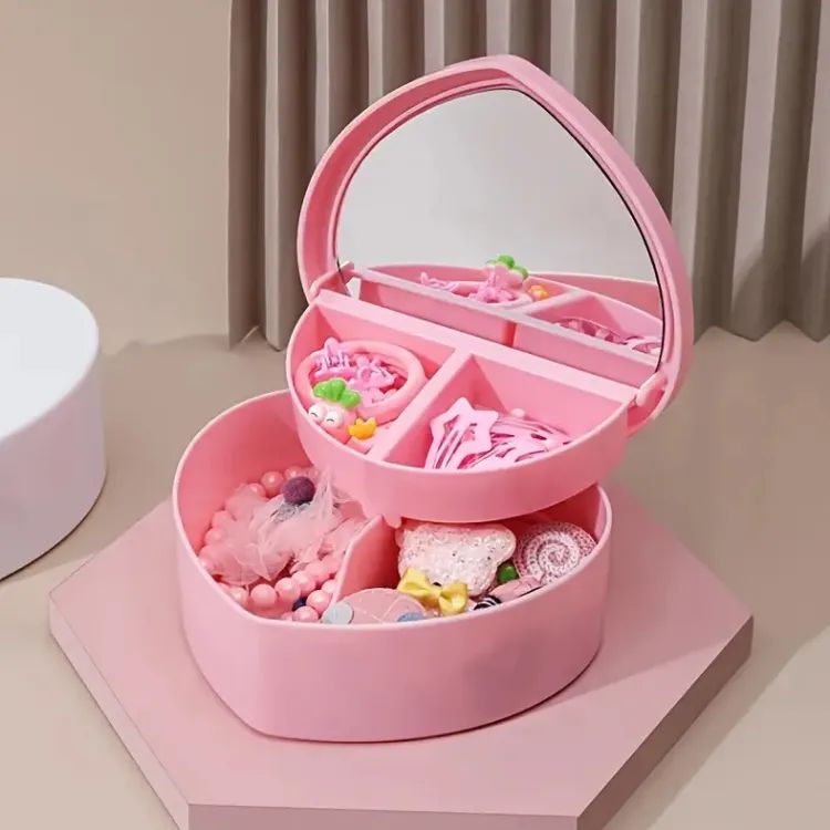 Heart Shape Cute Princess Jewellery Box for Baby Girls Makeup Box with Mirror for Girls - Oshi.pk - Buy & Sell Online