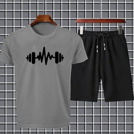 Heartbeat Dumble Printed logo Grey Summer Tracksuit For Boys & Girls T-Shirt & Shorts Gym Sports Outdoor Gaming Tracksuit for Men_Boys - Oshi.pk - Buy & Sell Online