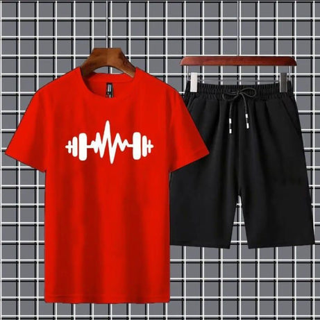 Heartbeat Dumble Printed logo Red Summer Tracksuit For Boys & Girls T-Shirt & Shorts Gym Sports Outdoor Gaming Tracksuit for Men_Boys - Oshi.pk - Buy & Sell Online