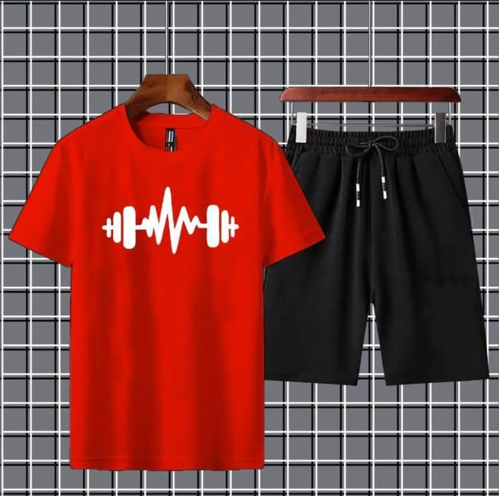 Heartbeat Dumble Printed logo Red Summer Tracksuit For Boys & Girls T-Shirt & Shorts Gym Sports Outdoor Gaming Tracksuit for Men_Boys - Oshi.pk - Buy & Sell Online