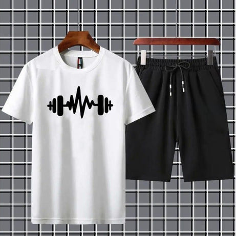 Heartbeat Dumble Printed logo white Summer Tracksuit For Boys & Girls T-Shirt & Shorts Gym Sports Outdoor Gaming Tracksuit for Men_Boys - Oshi.pk - Buy & Sell Online