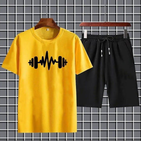 Heartbeat Dumble Printed logo Yellow Summer Tracksuit For Boys & Girls T-Shirt & Shorts Gym Sports Outdoor Gaming Tracksuit for Men_Boys - Oshi.pk - Buy & Sell Online