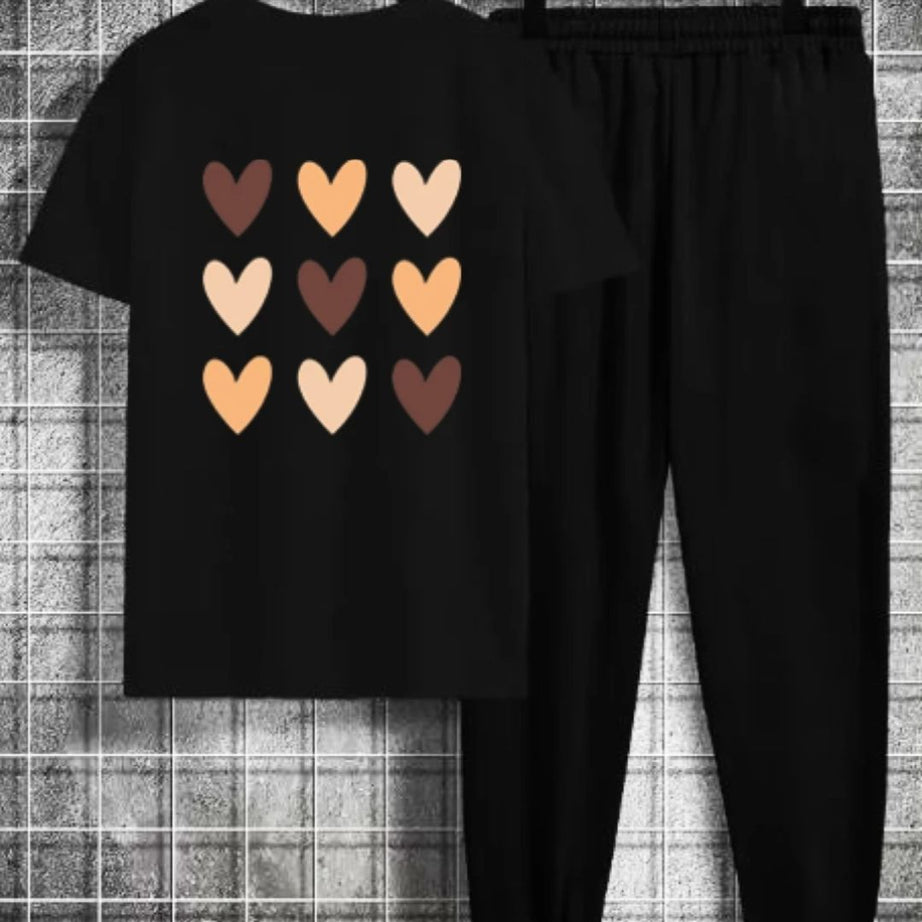 Hearts Tracksuit Summer T Shirt and Black Trouser Gym wear New printed track Women and Girl Clothing Summer Breathable and comfortable - Oshi.pk - Buy & Sell Online