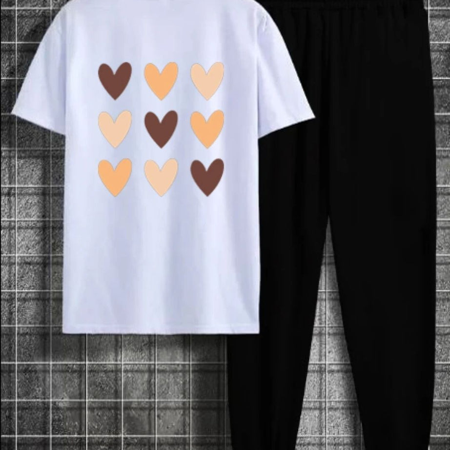 Hearts Tracksuit Summer T Shirt and Black Trouser Gym wear New printed track Women and Girl Clothing Summer Breathable and comfortable-copy - Oshi.pk - Buy & Sell Online