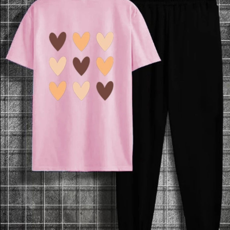 Hearts Tracksuit Summer T Shirt and Black Trouser Gym wear New printed track Women and Girl Clothing Summer Breathable and comfortable - Oshi.pk - Buy & Sell Online