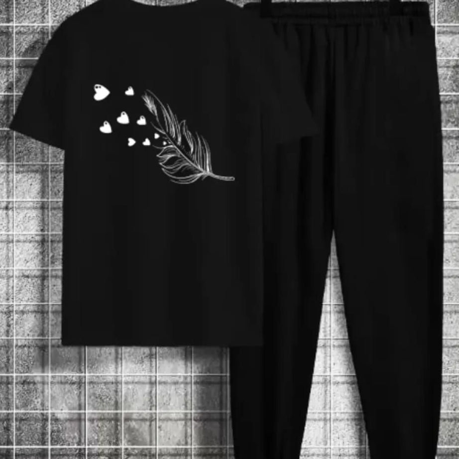 Tracksuit for Women and Girl Summer T Shirt and Black Trouser Gym wear New Leave printed Clothing Summer Breathable and comfortable - Oshi.pk - Buy & Sell Online