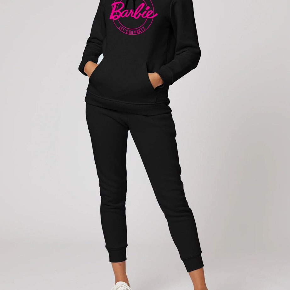 Come ON Barbie Let's Go Party Printed Tracksuit With Black Hoodie and Trouser For Women - Oshi.pk - Buy & Sell Online