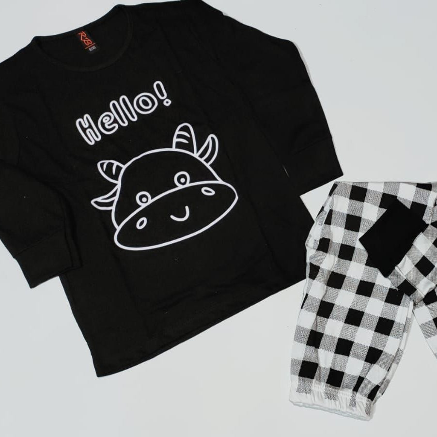 Hello Black printed kids night suit