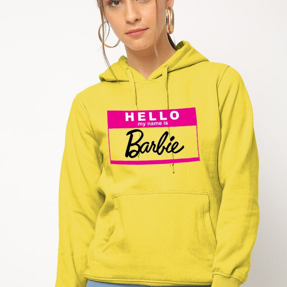 Hello My Name Is Barbie Pullover Yellow Hoodie for women And Girls