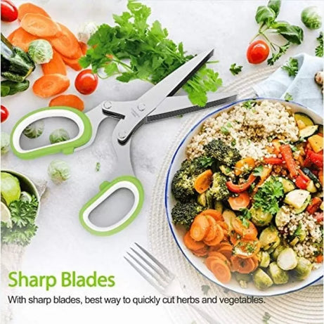 Herb Kitchen Scissors Set with 5 Blades Scissors Stainless Steel Kitchen Knives Ideal For Cutting Salad, Vegetables Basil Kitchen Gadget - Oshi.pk - Buy & Sell Online