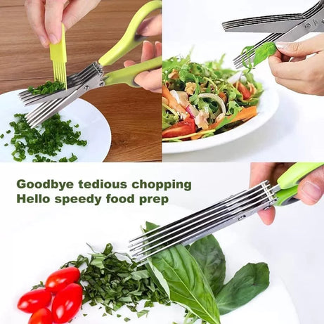 Herb Kitchen Scissors Set with 5 Blades Scissors Stainless Steel Kitchen Knives Ideal For Cutting Salad, Vegetables Basil Kitchen Gadget - Oshi.pk - Buy & Sell Online