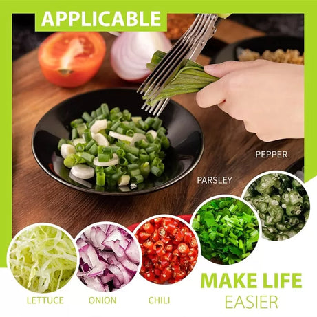Herb Kitchen Scissors Set with 5 Blades Scissors Stainless Steel Kitchen Knives Ideal For Cutting Salad, Vegetables Basil Kitchen Gadget - Oshi.pk - Buy & Sell Online