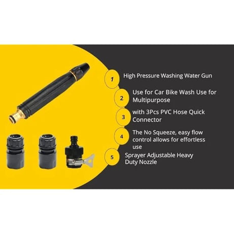 High Pressure Washing Water Gun,Nozzle Kit with 3 Pcs PVC Hose Quick Connector,Car & Garden Wash Water Gun - Oshi.pk - Buy & Sell Online