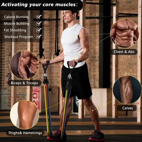 High Quality Portable Resistance Bands With Handles, Resistance Workout Bands Exercise Band Pull Rope Body Fitness Band Set 11 Pcs Set - Oshi.pk - Buy & Sell Online
