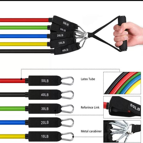 High Quality Portable Resistance Bands With Handles, Resistance Workout Bands Exercise Band Pull Rope Body Fitness Band Set 11 Pcs Set - Oshi.pk - Buy & Sell Online