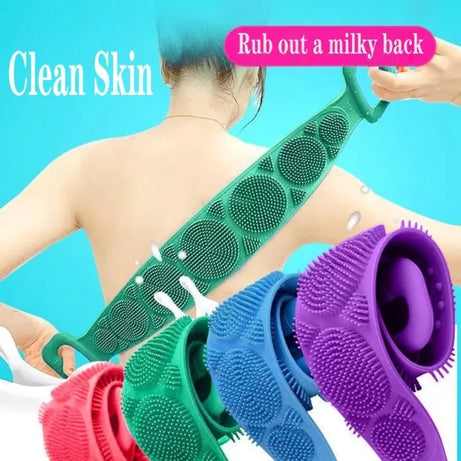 High Quality Silicone Bath Body Brush Soft Rubbing Exfoliating Massage For Shower Cleaning Bathroom Strap Belt Back Wash Clean Scrub Magic Skin Scrubb - Oshi.pk - Buy & Sell Online