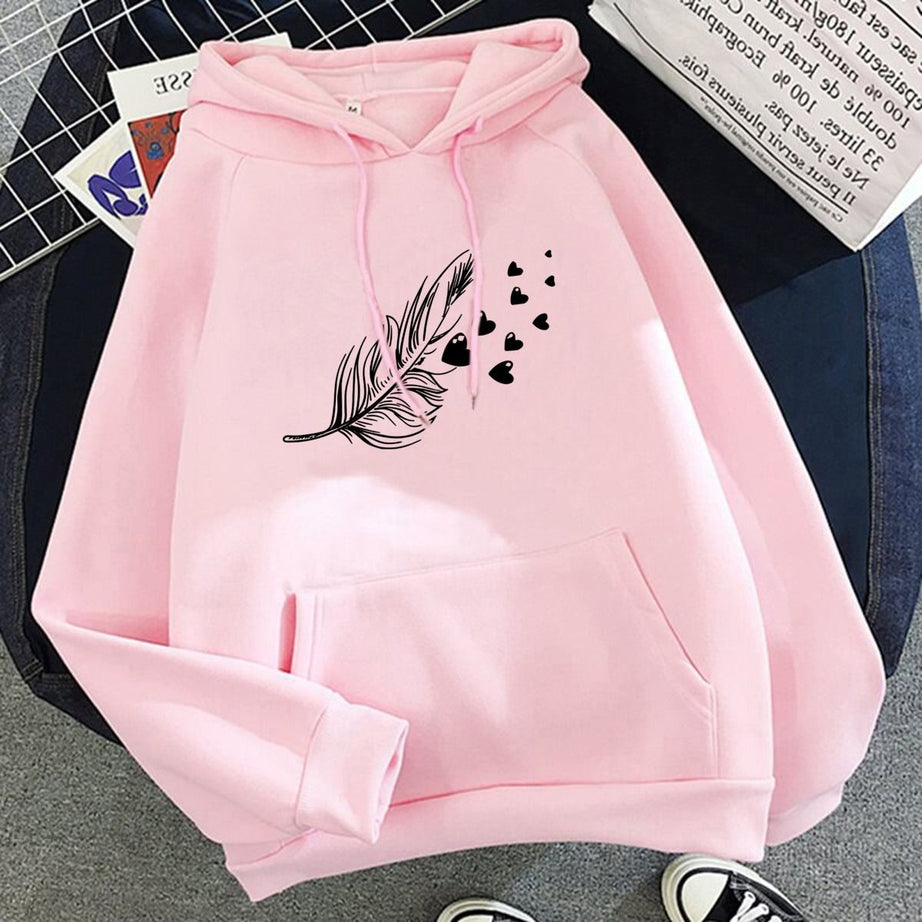 Hoodies For WOMEN & GIRL LEAF Printed Kangaroo Pocket Drawstring Pullovers Clothing Long Sleeves Export Quality Winter Wear