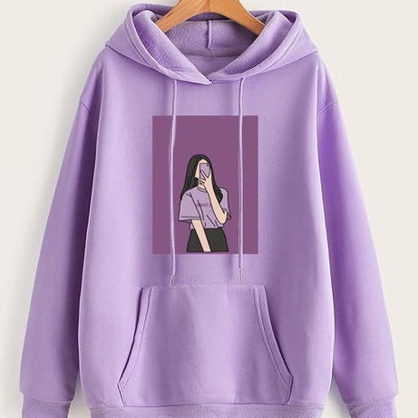 Hoodies For WOMEN & GIRL SELFIE Printed Kangaroo Pocket Drawstring Pullovers Clothing Long Sleeves Export Quality Winter Wear