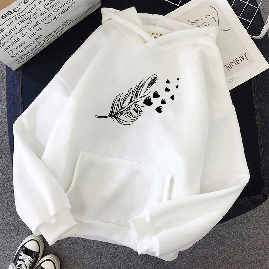 Hoodies For WOMEN & GIRL LEAF Printed Kangaroo Pocket Drawstring Pullovers Clothing Long Sleeves Export Quality Winter Wear