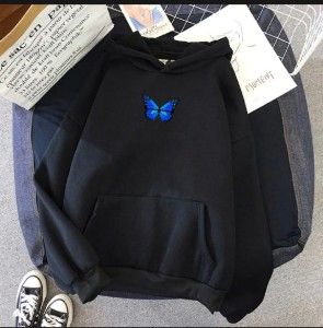 Hoodies For WOMEN & GIRL MINI BUTTERFLY Printed Kangaroo Pocket Drawstring Pullovers Clothing Long Sleeves Export Quality Winter Wear