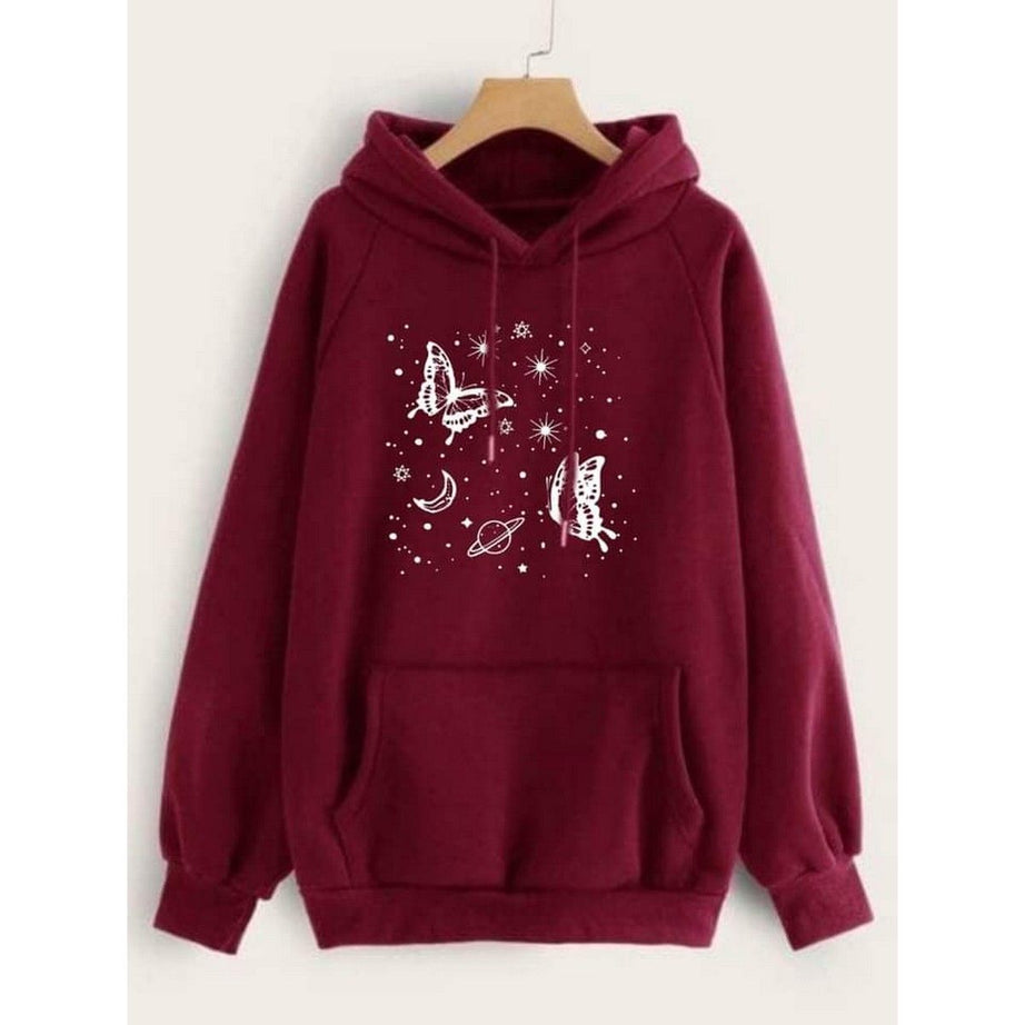 Hoodies For WOMEN & GIRL MOON STAR Printed Kangaroo Pocket Drawstring Pullovers Clothing Long Sleeves Export Quality Winter Wear - Oshi.pk - Buy & Sell Online