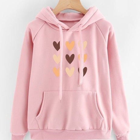 Hoodies For WOMEN & GIRL MULTI HEART Printed Kangaroo Pocket Drawstring Pullovers Clothing Long Sleeves Export Quality Winter Wear - Oshi.pk - Buy & Sell Online