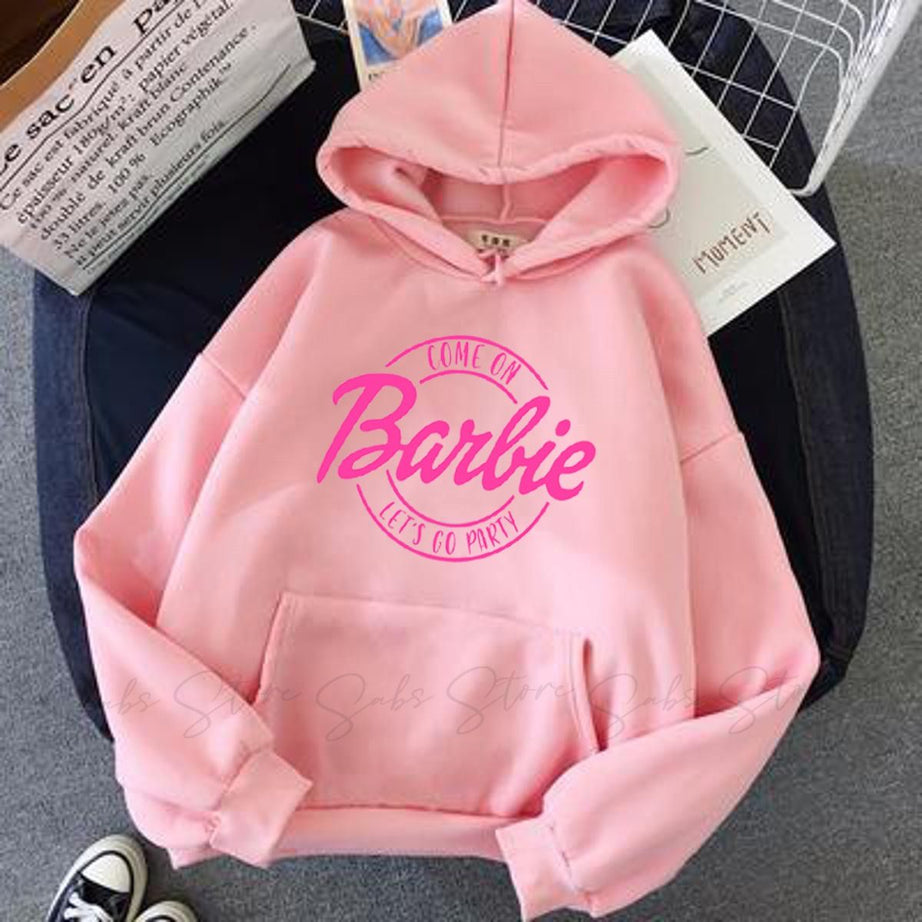 Hoodies For WOMEN & GIRL BARBIE Printed Kangaroo Pocket Drawstring Pullovers Clothing Long Sleeves Export Quality Winter Wear-- - Oshi.pk - Buy & Sell Online