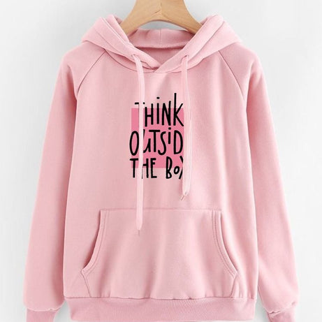 Hoodies For WOMEN & GIRL THINK OUT SIDE Printed Kangaroo Pocket Drawstring Pullovers Clothing Long Sleeves Export Quality Winter Wear - Oshi.pk - Buy & Sell Online