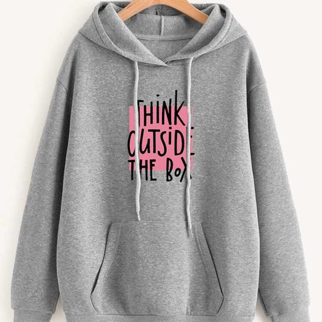 Hoodies For WOMEN & GIRL THINK OUT SIDE Printed Kangaroo Pocket Drawstring Pullovers Clothing Long Sleeves Export Quality Winter Wear - Oshi.pk - Buy & Sell Online