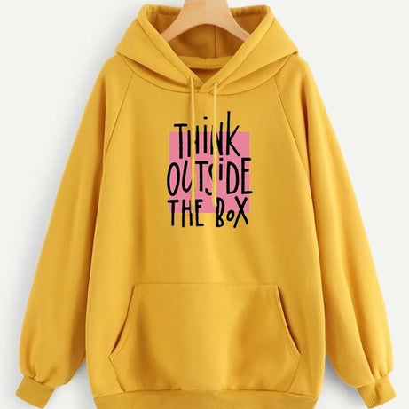 Hoodies For WOMEN & GIRL THINK OUT SIDE Printed Kangaroo Pocket Drawstring Pullovers Clothing Long Sleeves Export Quality Winter Wear