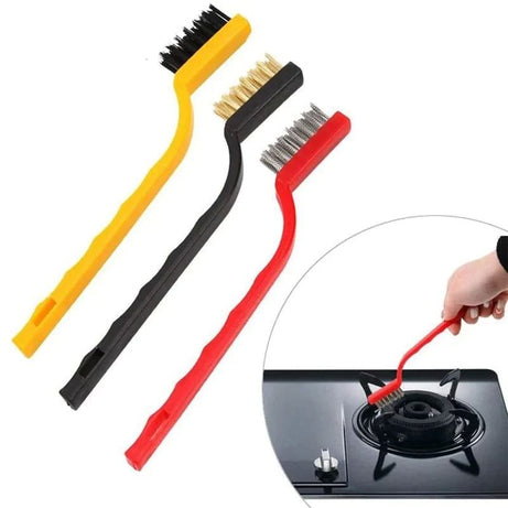 Pack Of 3 Pcs Mini Wire Brush Set Brass Nylon Stainless Steel Bristles Household Cleaning Brush for Stove Burner Tiles Tap - Oshi.pk - Buy & Sell Online