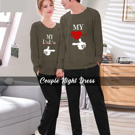 My Life Line Full Sleeves Couple Night Dress