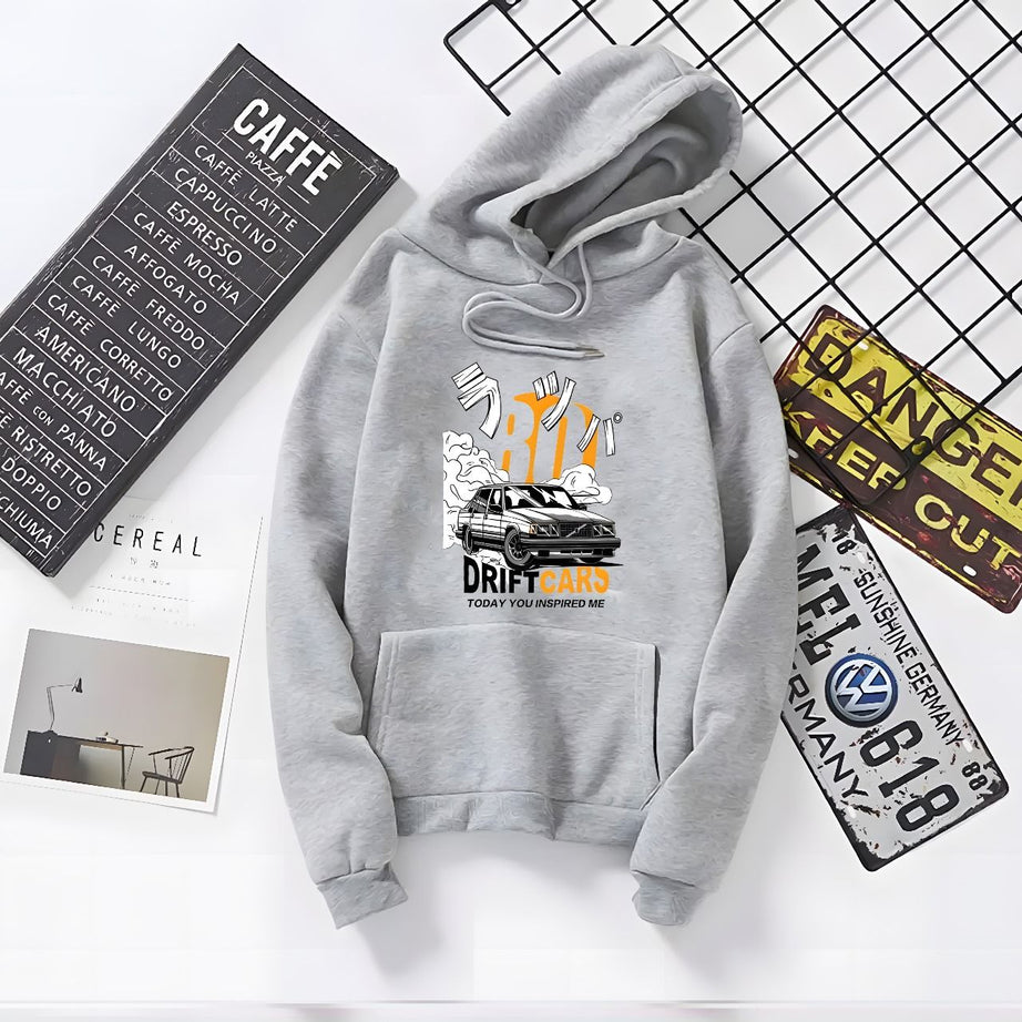 Huddie For Men n Boys Car Drift Printed In Grey Hoodie Printed Kangaroo Hoodie Pocket Drawstring Pullovers Long Sleeves Winter Wear - Oshi.pk - Buy & Sell Online