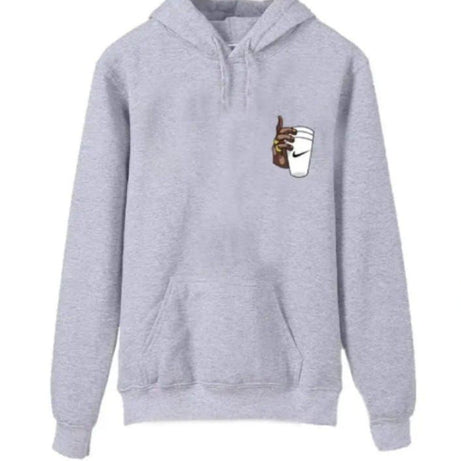 Huddie Hand with cup Logo Printed In Grey Hoodie Printed Kangaroo Hoodie Pocket Drawstring Pullovers Long Sleeves  Winter Wear