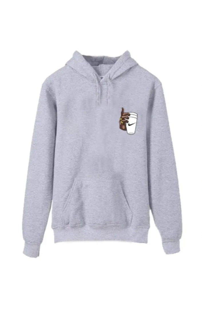 Huddie Hand with cup Logo Printed In Grey Hoodie Printed Kangaroo Hoodie Pocket Drawstring Pullovers Long Sleeves Winter Wear - Oshi.pk - Buy & Sell Online