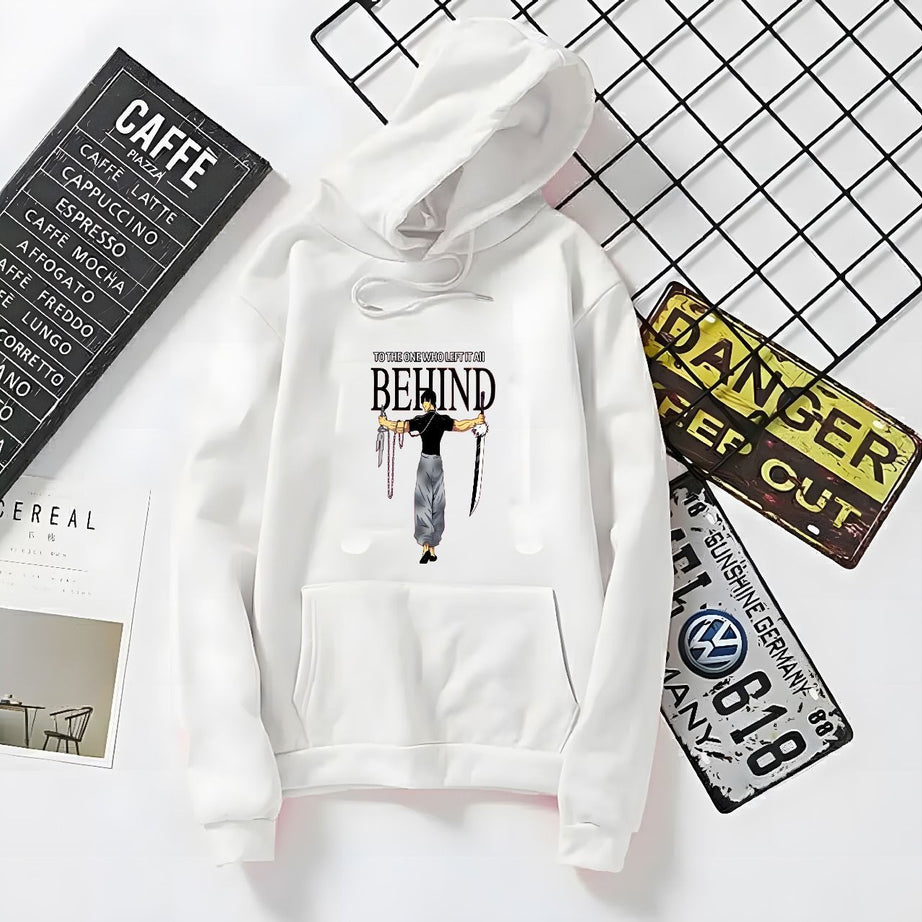 To The One Who Left It All Behind Printed White Hoodie Printed Kangaroo Hoodie Pocket Drawstring Pullovers Long Sleeves Winter Wear - Oshi.pk - Buy & Sell Online