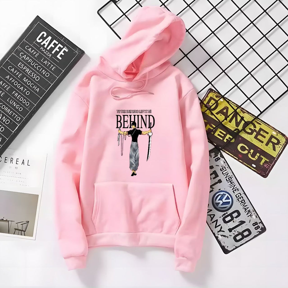 To The One Who Left It All Behind Printed Pink Hoodie Printed Kangaroo Hoodie Pocket Drawstring Pullovers Long Sleeves Winter Wear - Oshi.pk - Buy & Sell Online