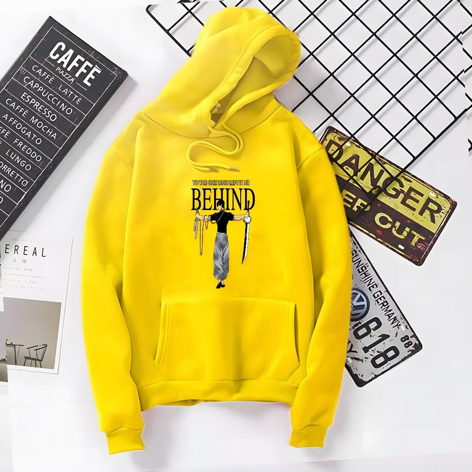 To The One Who Left It All Behind Printed Yellow Hoodie Printed Kangaroo Hoodie Pocket Drawstring Pullovers Long Sleeves Winter Wear - Oshi.pk - Buy & Sell Online