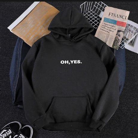 Huddie For Women & Girls OH Yes Printed Fleece Full Sleeves Pull Over Hoodie In Black For Women & Girls - Oshi.pk - Buy & Sell Online