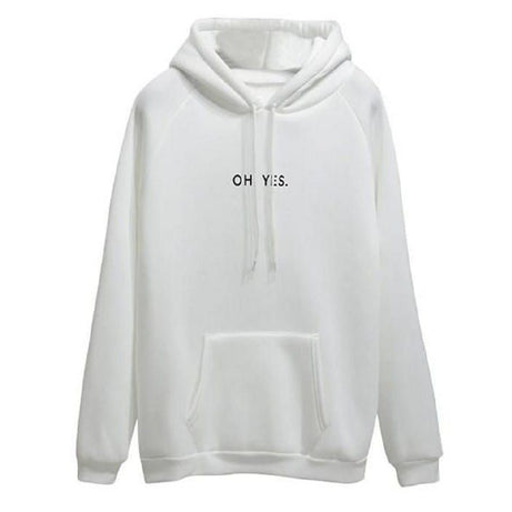 Huddie For Women & Girls OH Yes Printed Fleece Full Sleeves Pull Over Hoodie In White For Women & Girls - Oshi.pk - Buy & Sell Online